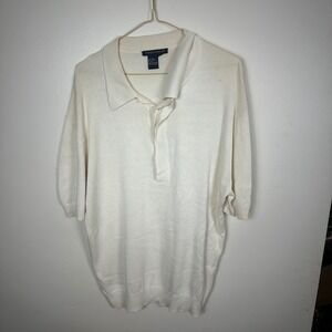 Tulliano Polo Mens Medium Cream Silk Cotton Short Sleeve Knit Sweater Shirt